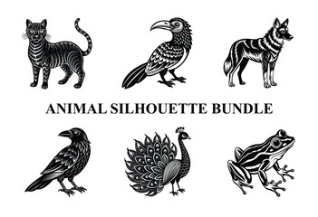 Wild Animal Silhouette Bundle | Safari Wildlife Clipart | Jungle Predator Vector