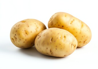 Three Fresh Raw Potatoes Isolated on White Background for Food Photography
