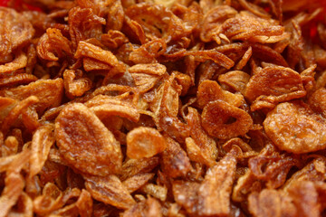 Close up of crispy and tasty fried onion food