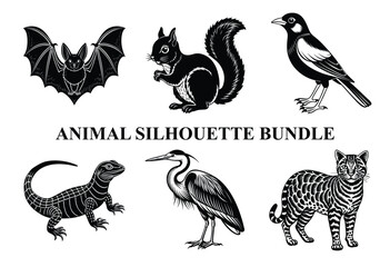 Wild Animal Silhouette Bundle | Safari Wildlife Clipart | Jungle Predator Vector