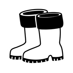 illustration of a pair of boots is perfect. Monochrome flat doodle. Suitable for projects related to rain, outdoor activities, seasonal clothing, gardening, outdoor style and rain protection function