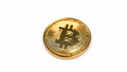 Close-up of single coin, gleaming on pure white background, obverse, shiny