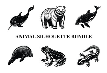 Wild Animal Silhouette Bundle | Safari Wildlife Clipart | Jungle Predator Vector