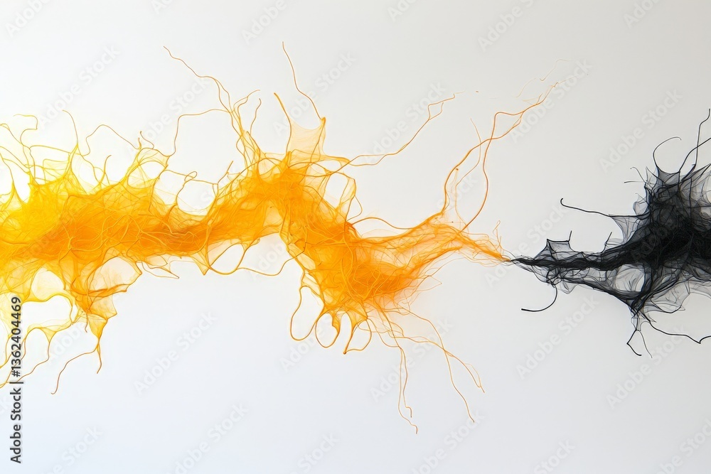 Aufkleber yellow neural discharge spreading across white surface in dynamic branching shape resembling electri