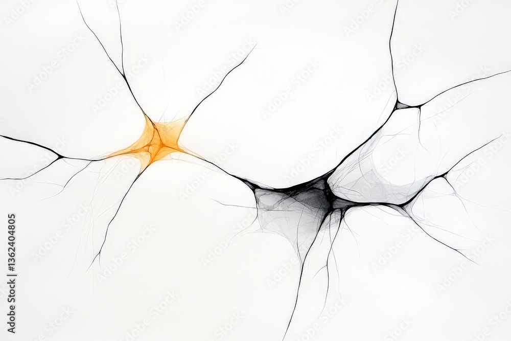 Poster abstract image of cracked neural path or lightning shape on white background visualizing breakdown f
