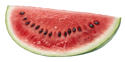 Sweet Slice: A fresh, juicy watermelon slice. Perfectly ripe, showcasing the vibrant red flesh and dark seeds, a perfect representation of summer sweetness.