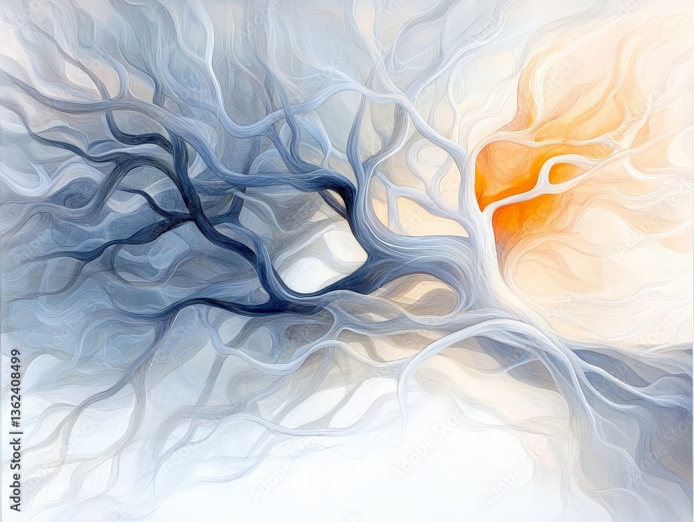 Aufkleber abstract neuron shaped electric blue branching structure spreading across light background represent