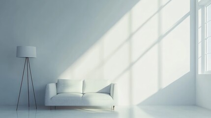 Modern minimalist living room with sunlight
