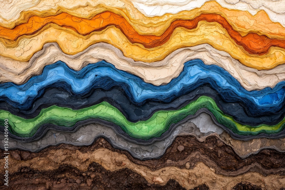 Poster layered colorful soil formation abstract style topographic view visualizing earth layers geological 