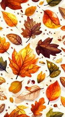 Obraz premium Colorful autumn leaves falling nature illustration seasonal beauty close-up vibrant textures