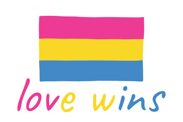 Colorful Pansexual pride flag Happy pride day LGBTQ community Pride Month Vector hand drawn doodle for posters, stickers, logo, cards
