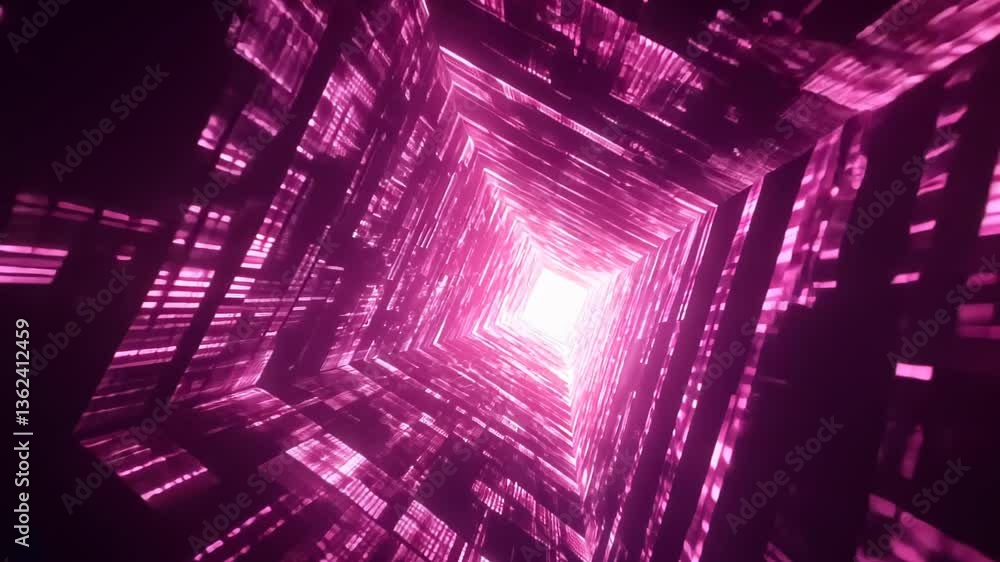 Poster experience a captivating journey through a vibrant digital tunnel filled with pulsating lights and c