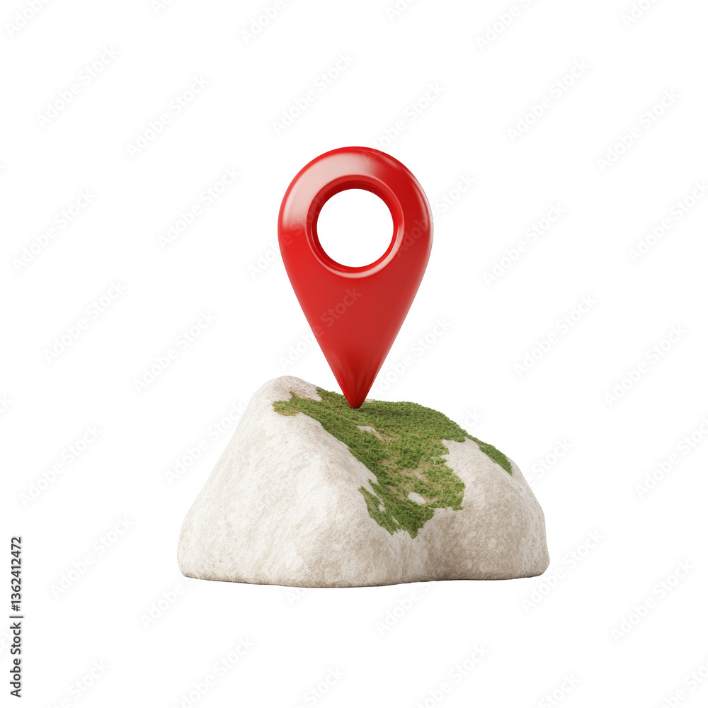 Aufkleber red location pin positioned on white stone with green textured map design on surface