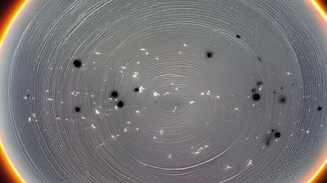 Abstract microscopic view circle, grey black orange, representing science or cosmic background