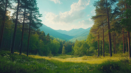 Fototapeta premium autumn in the mountains, Serene Mountain Landscape at Sunset
