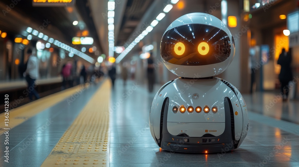 Leinwandbilder a robot stands at an urban transit station, assisting with logistics and security while monitoring p