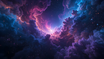 Fototapeta premium Cosmic Nebula Clouds in Deep Space with Bright Stars