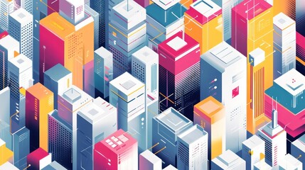 Abstract isometric city skyline, futuristic, digital art