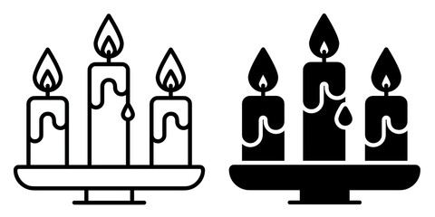 Candles editable stroke outline & solid icon isolated on white background flat vector illustration, black outline, Pixel perfect