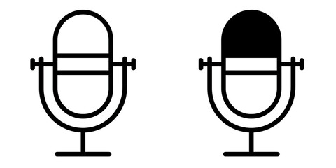 Mic editable stroke outline & solid icon isolated on white background flat vector illustration, black outline, Pixel perfect