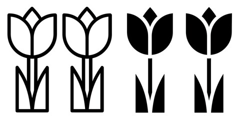 Tulip editable stroke outline & solid icon isolated on white background flat vector illustration, black outline, Pixel perfect