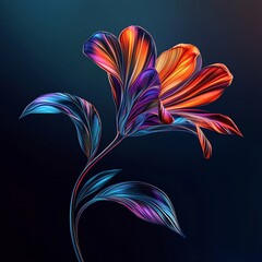 Vibrant Digital Flower with Iridescent Petals on Dark Background