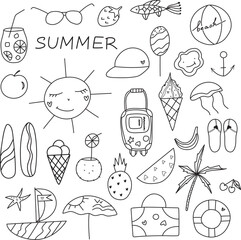 hand drawn vector set of summer elements