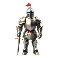 Fototapeta premium Knight in full armor holding a sword, ready for battle
