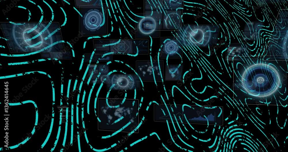 Poster animation of glowing lines and digital patterns creating futuristic technology theme