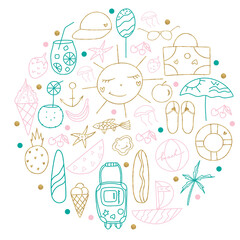 summer  elements concept  in doodle style