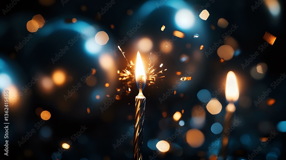 Aufkleber glowing sparkler candle on dark background with magical bokeh lights and sparks creating festive cel