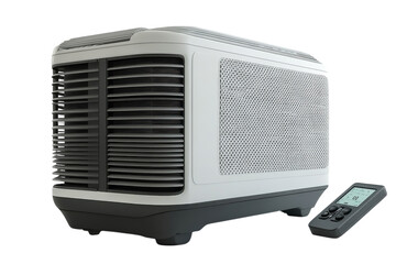 Fototapeta premium A Sleek Portable Air Conditioner Promising Cool Comfort On Hot Summer Days, Featuring A Modern Design And A Convenient Remote Control Isolated on Transparent Background