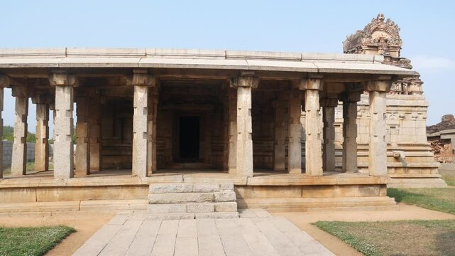 amazing temple complex at Hampi, world famous unesco site, ancient stone walls and mysterious gateways in Karnataka, India