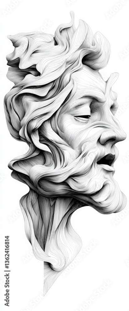 Aufkleber chaotic abstract face composed of fragmented line strokes and visual confusion suggesting identity c