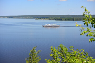 A boat sailing on a river