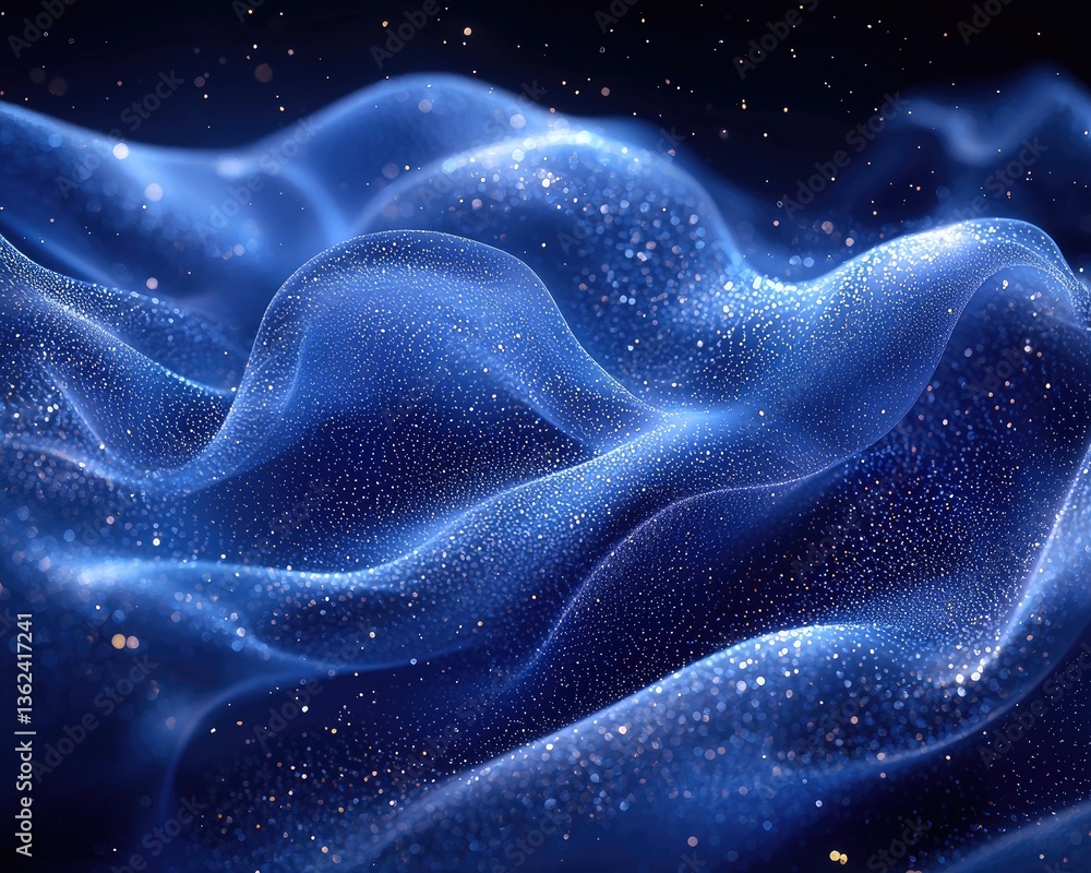 Poster abstract blue waves with sparkling particles creating a dreamy atmosphere
