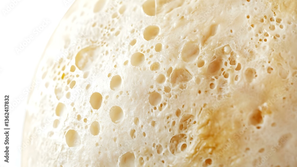 Poster a close-up view of a spherical object with a porous, textured surface that resembles cheese. concept