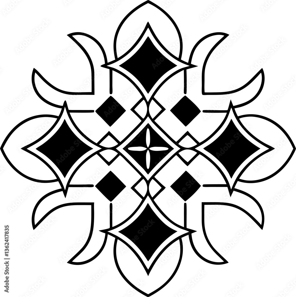 Poster intricate black and white geometric pattern with symmetrical design and abstract art aesthetics