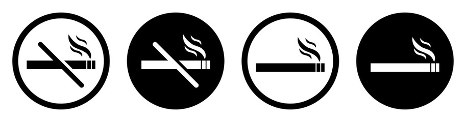 No smoking area and smoking area sign symbol. Smoking area and non-smoking area silhouette icon template design. Prohibited signs symbol. Ban sign icons. Vector illustration. © Munnacreativehub