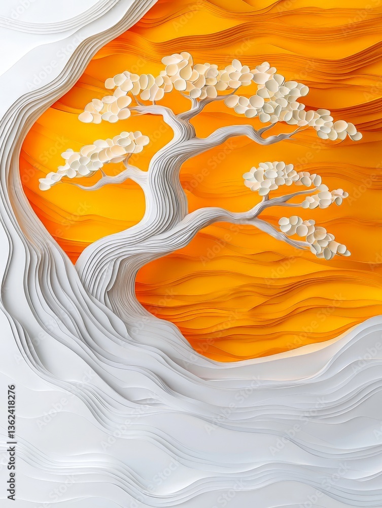 Poster vivid orange liquid swirl abstract design with glossy reflections and wave forms representing motion