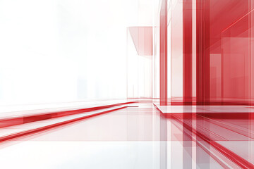Obraz premium Futuristic abstract 3D rendering of transparent red geometric shapes and lines on a clean white background. Ideal for technology, architecture, innovation, digital space, or modern design concepts.
