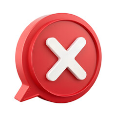 Obraz premium Red Speech Bubble with White X Symbol Error Message Isolated on Transparent or White Background PNG