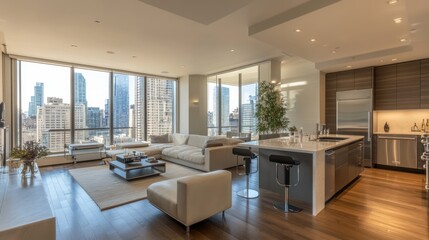 Sophisticated city dwelling, panoramic vista and contemporary interior design