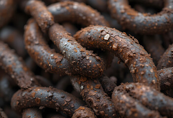 Rusted Chain Links with Corrosion and Flaking Metal