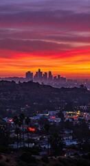 Fototapeta premium Urban Landscape Panorama with Distant City Lights