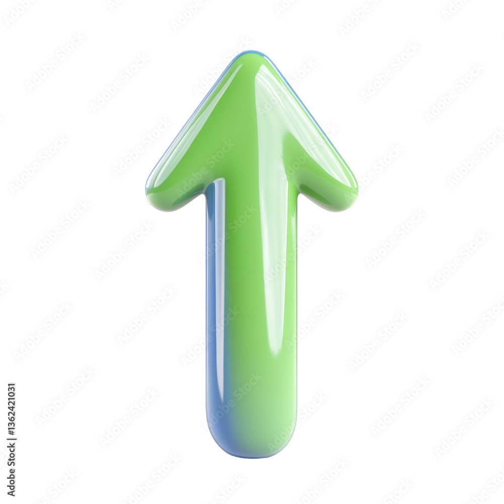 Poster glossy green arrow pointing upward representing growth and progress in modern context