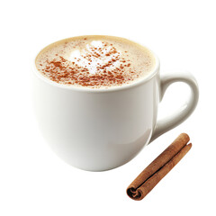 Obraz premium Cappuccino or Latte PNG – White Ceramic Cup with Frothy Coffee, Cinnamon Sprinkle, and Stick for Cozy Stock Photography