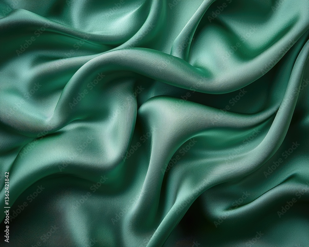 Poster soft green satin fabric with elegant drapes creating a luxurious texture