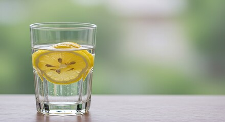 Refreshing lemon water glass glows softly natural light. AI Generated