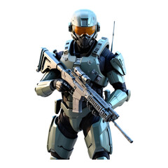 Tactical futuristic soldier in battle armor with a rifle